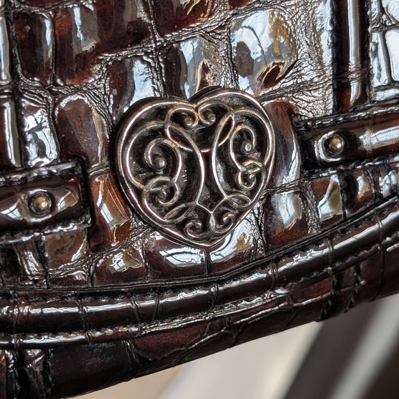 Brighton Shiny Crocodile-Embossed Brown Crossbody Bag - Picture 3 of 13